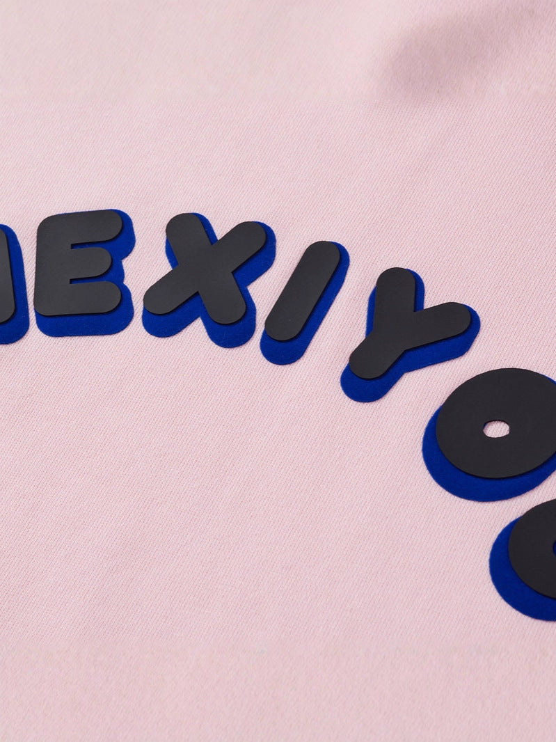 Unisex Letter Print Hoodie - Oversized Pink Pullover, Casual Streetwear