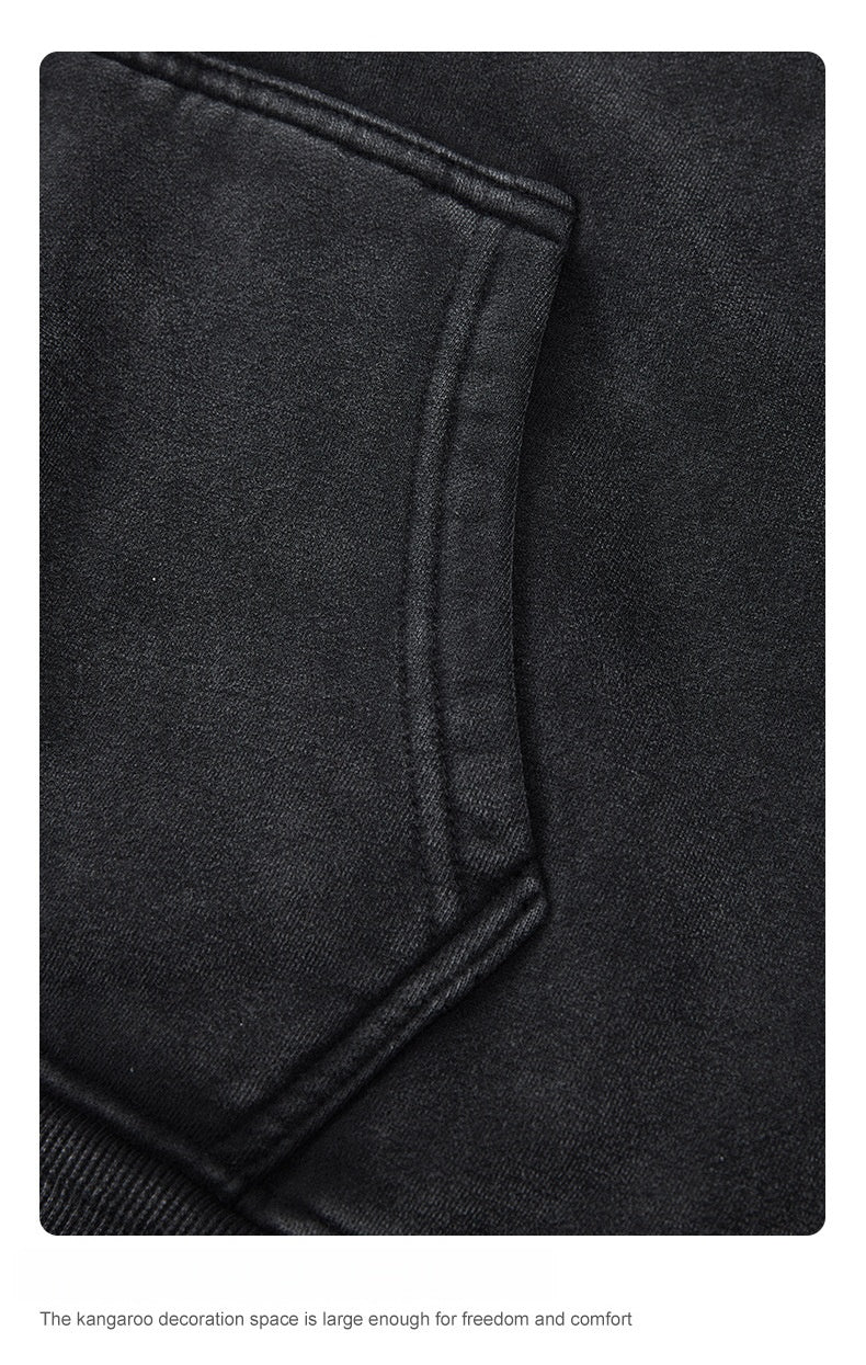 Men's Faux Fur Hoodie - Vintage Washed Zip-Up, Box Fit Jacket