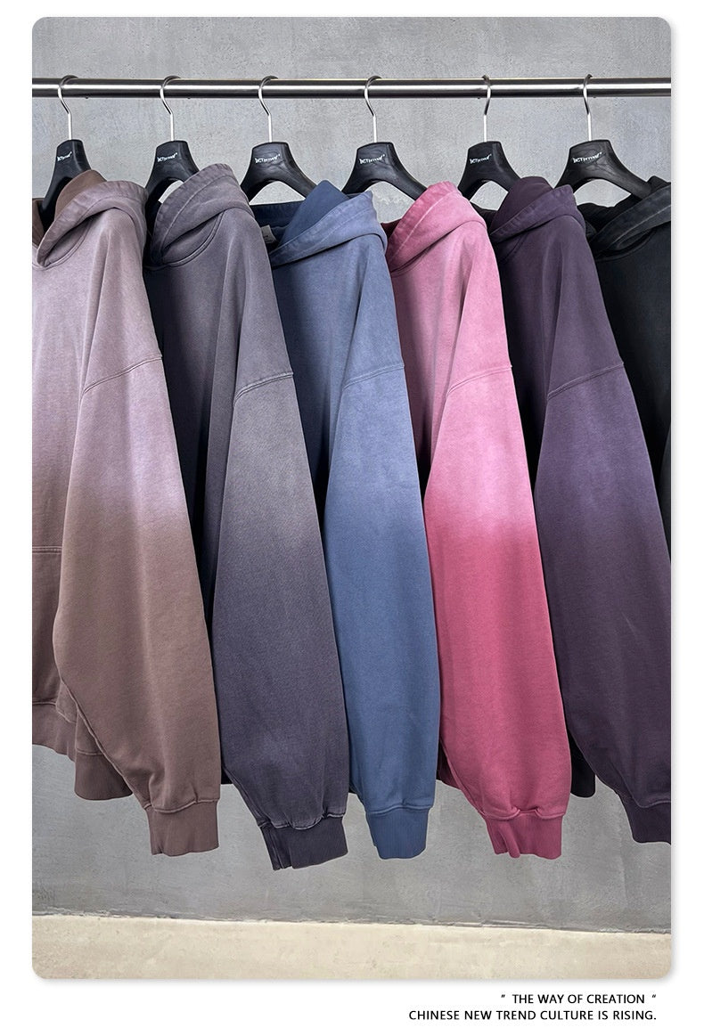 Men's 480gsm Hoodie - Vintage Washed Pullover, Distressed Hem Detail