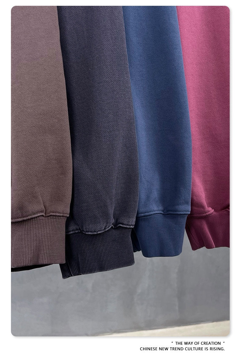 Men's 480gsm Hoodie - Vintage Washed Pullover, Distressed Hem Detail