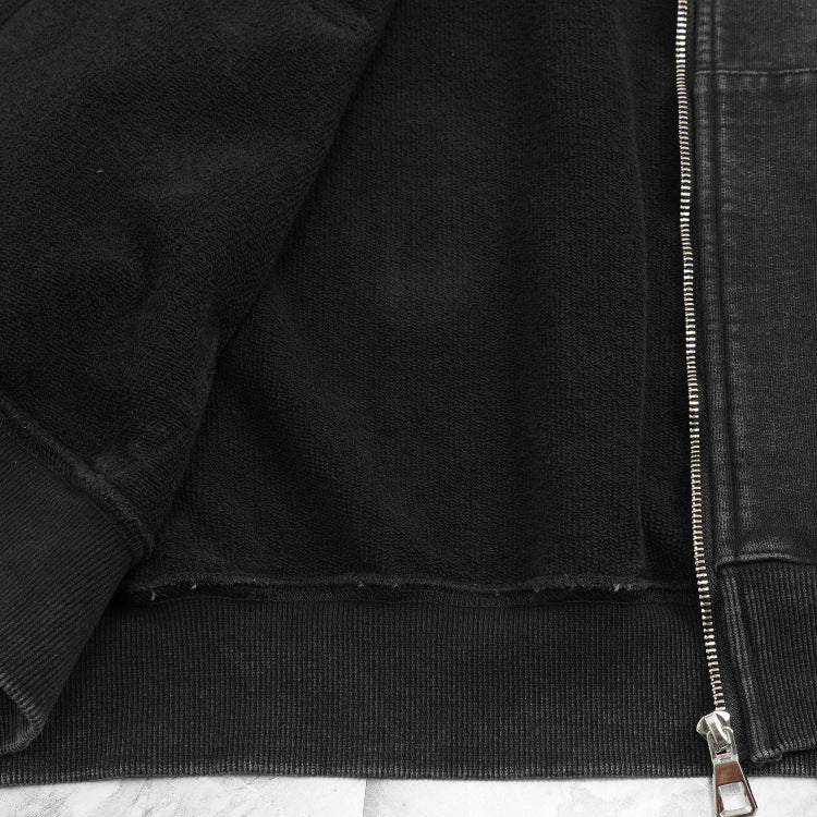 Embroidery Letter Zip Hoodie - Black Streetwear, Oversized Fit