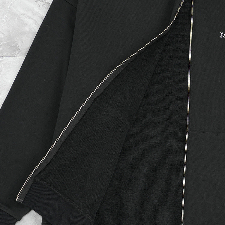 Men's Athletic Zip Hoodie - Heavy Rhinestone Pullover, Oversized Streetwear