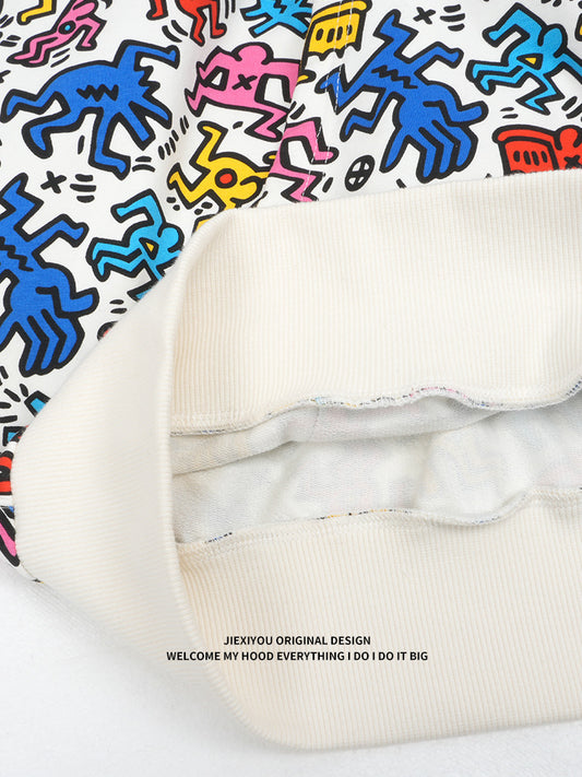 Unisex Graffiti Print Hoodie - Oversized White Pullover, Urban Streetwear