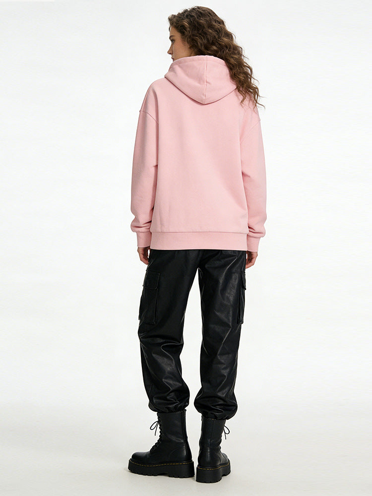 Unisex Letter Print Hoodie - Oversized Pink Pullover, Casual Streetwear