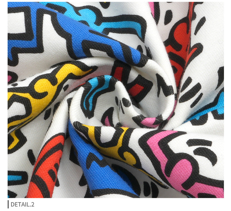 Unisex Graffiti Print Hoodie - Oversized White Pullover, Urban Streetwear