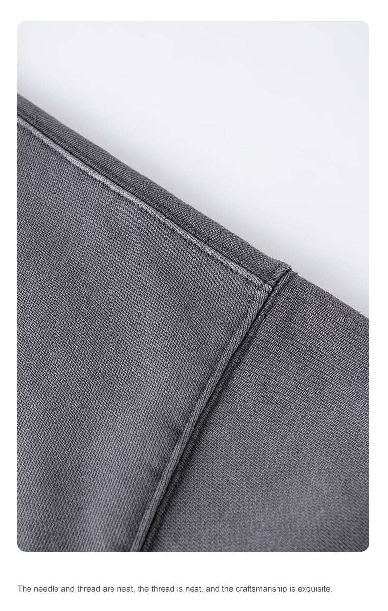 Men's 480gsm Hoodie - Vintage Washed Pullover, Distressed Hem Detail