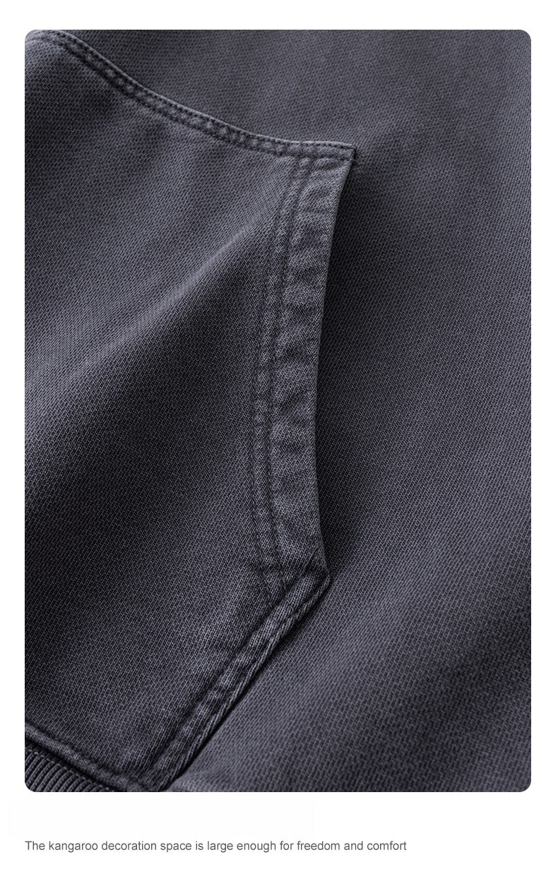 Men's 480gsm Hoodie - Vintage Washed Pullover, Distressed Hem Detail