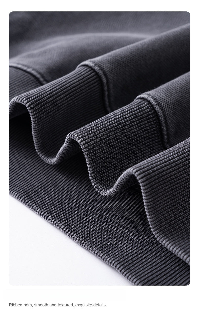 Men's 480gsm Hoodie - Vintage Washed Pullover, Distressed Hem Detail