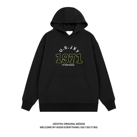 Unisex Embroidered Letter Hoodie - Vintage College Style, Oversized Pullover