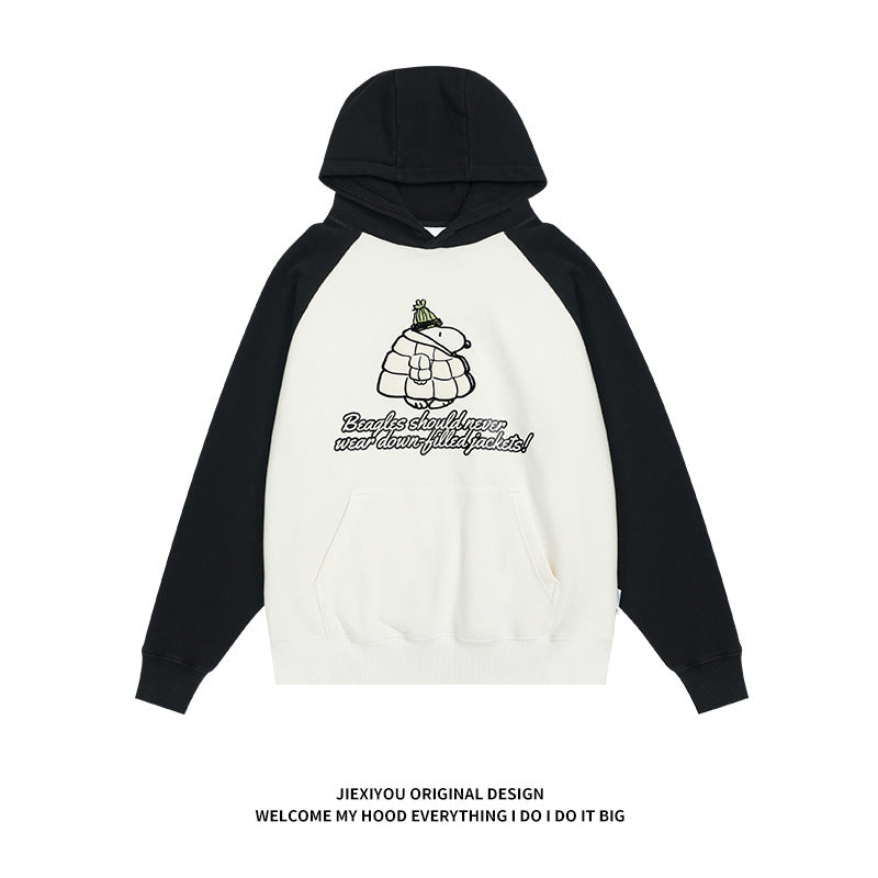 Unisex Color Block Hoodie - Fleece Lined, Dog Graphic Pullover