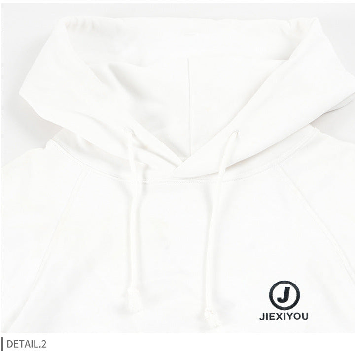 Unisex Cargo Hoodie - White Pullover with Drawstrings, Casual Streetwear