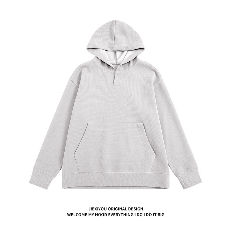 Unisex Waffle Knit Hoodie - Textured Cotton Pullover, Embroidery Ready