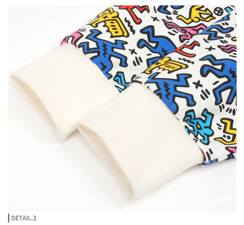 Unisex Graffiti Print Hoodie - Oversized White Pullover, Urban Streetwear