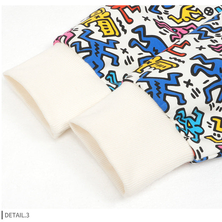 Unisex Graffiti Print Hoodie - Oversized White Pullover, Urban Streetwear