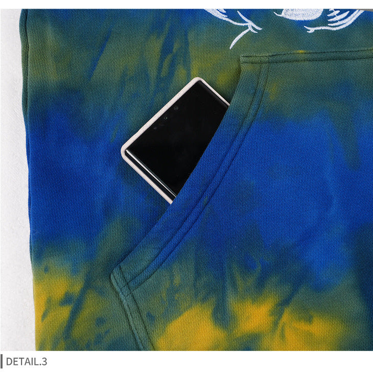 Unisex Vintage Tie Dye Hoodie - Embroidered Blue Pullover, Retro Streetwear