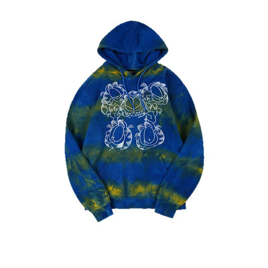 Unisex Vintage Tie Dye Hoodie - Embroidered Blue Pullover, Retro Streetwear