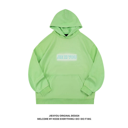 Unisex Digital Print Hoodie - Oversized Green Pullover, Casual Streetwear