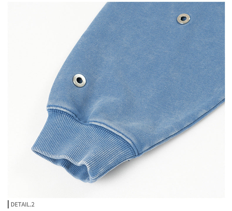 Unisex Distressed Hoodie - Oversized Blue Pullover, Streetwear Style