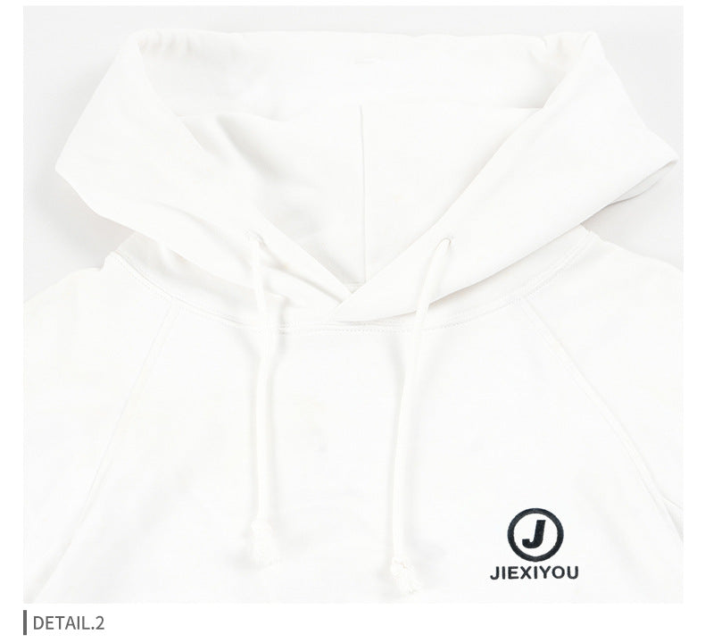 Unisex Cargo Drawstring Hoodie - Embroidered White Pullover, Streetwear Style