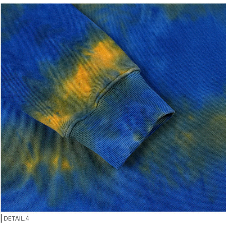 Unisex Vintage Tie Dye Hoodie - Embroidered Blue Pullover, Retro Streetwear