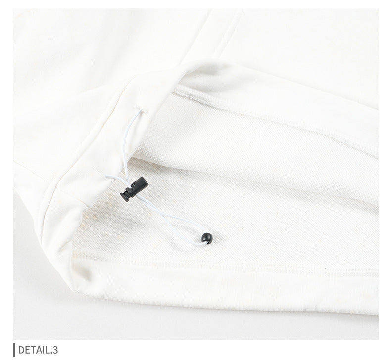 Unisex Cargo Hoodie - White Pullover with Drawstrings, Casual Streetwear