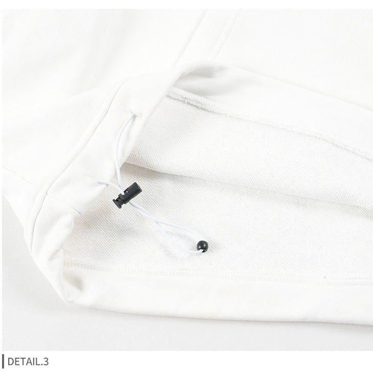 Unisex Cargo Hoodie - White Pullover with Drawstrings, Casual Streetwear