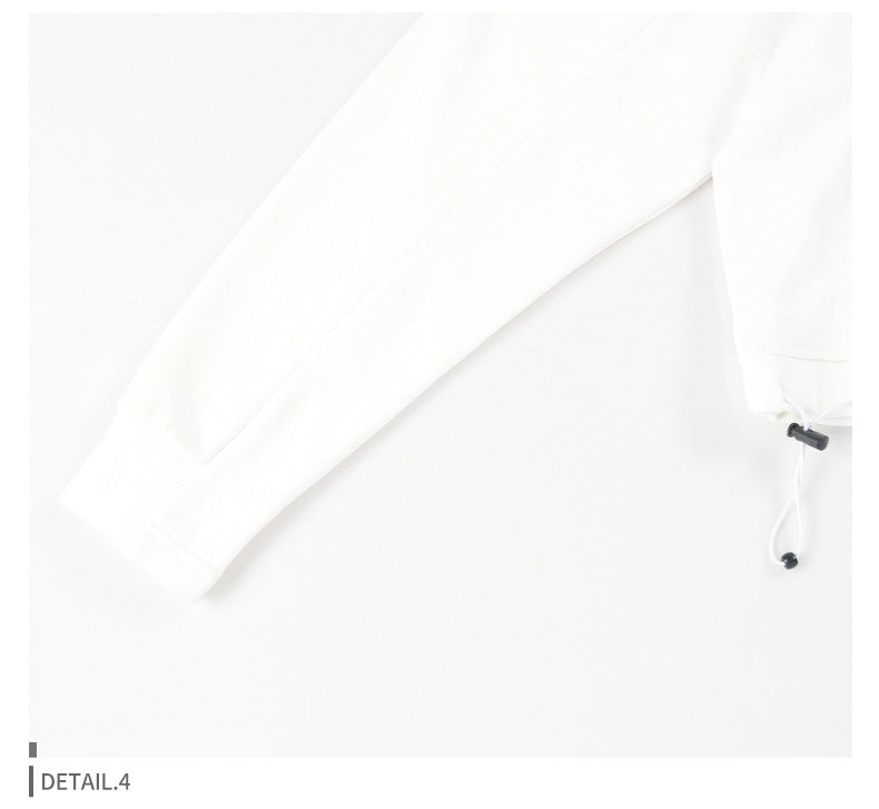 Unisex Cargo Hoodie - White Pullover with Drawstrings, Casual Streetwear