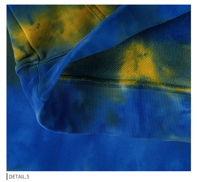 Unisex Vintage Tie Dye Hoodie - Embroidered Blue Pullover, Retro Streetwear