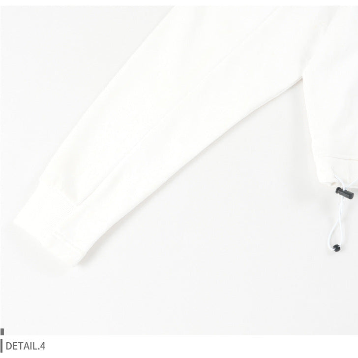 Unisex Cargo Drawstring Hoodie - Embroidered White Pullover, Streetwear Style