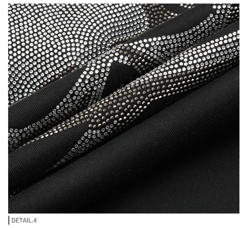 Men's Athletic Zip Hoodie - Heavy Rhinestone Pullover, Oversized Streetwear