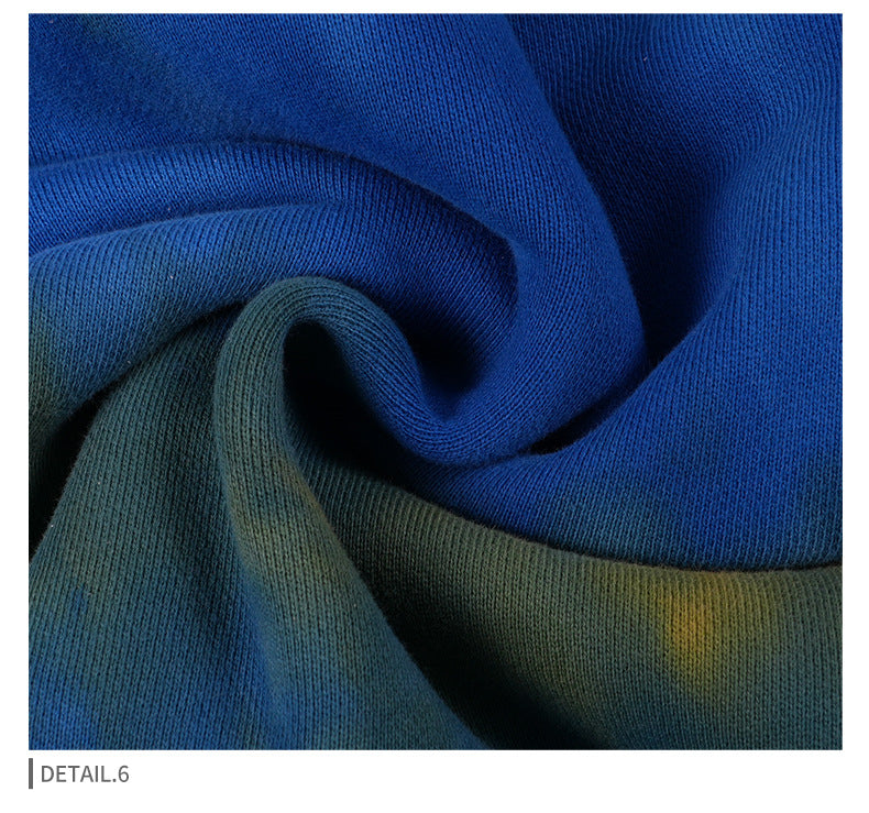 Unisex Vintage Tie Dye Hoodie - Embroidered Blue Pullover, Retro Streetwear