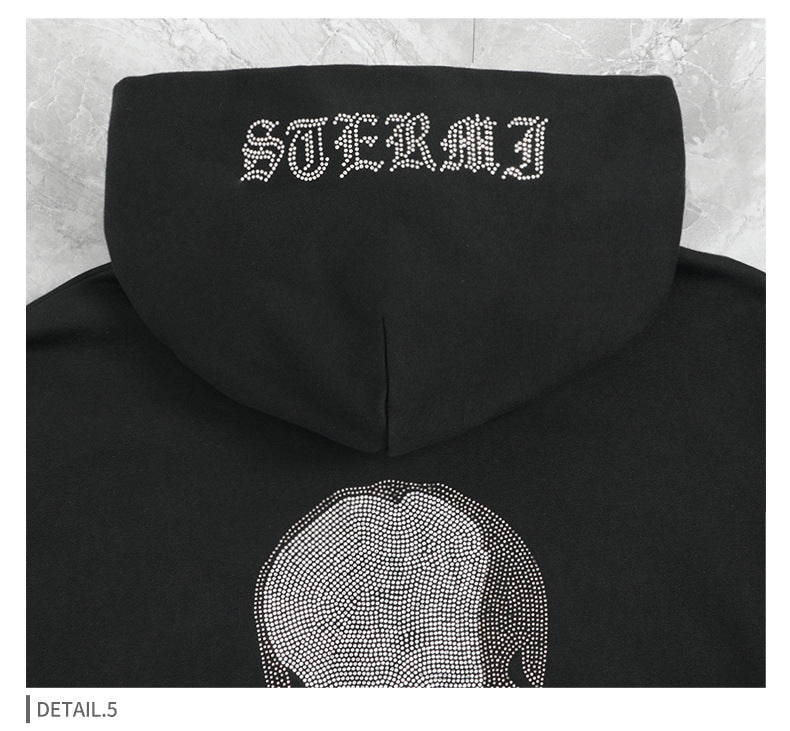 Men's Athletic Zip Hoodie - Heavy Rhinestone Pullover, Oversized Streetwear