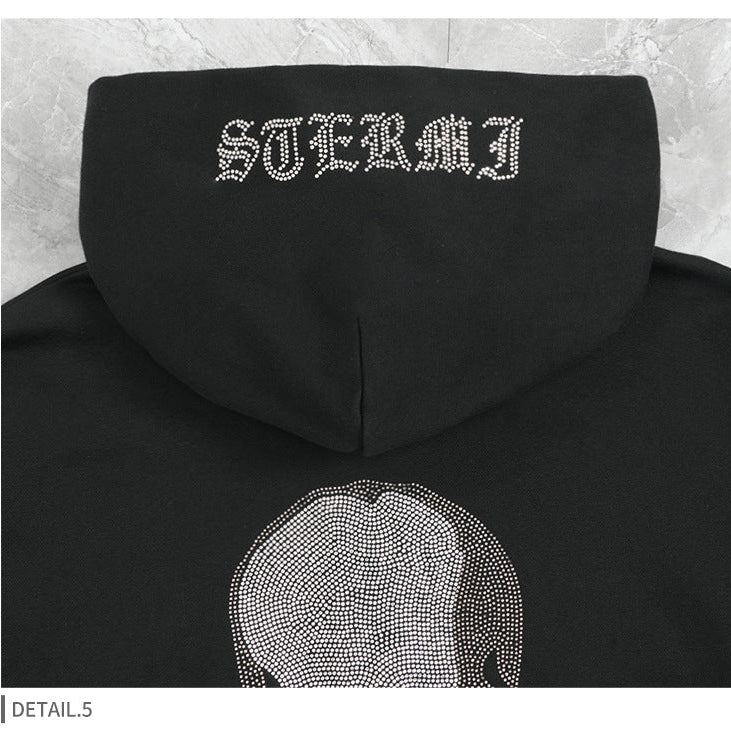 Men's Athletic Zip Hoodie - Heavy Rhinestone Pullover, Oversized Streetwear