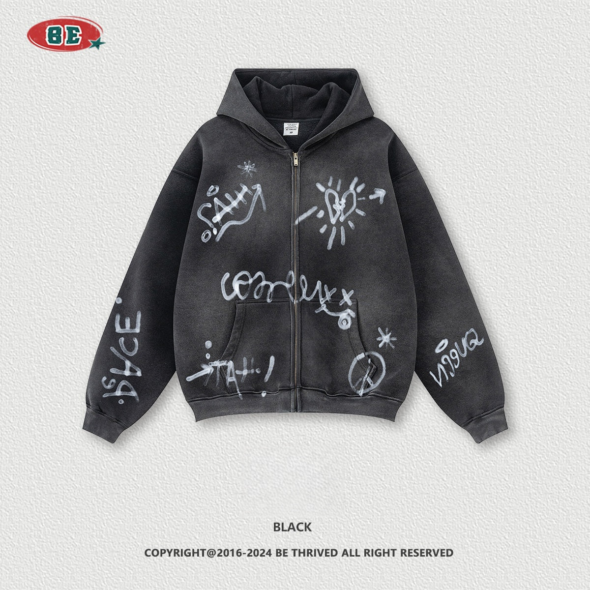 Men's Graphic Print Hoodie - Graffiti Zip-Up, Fleece Lined Jacket