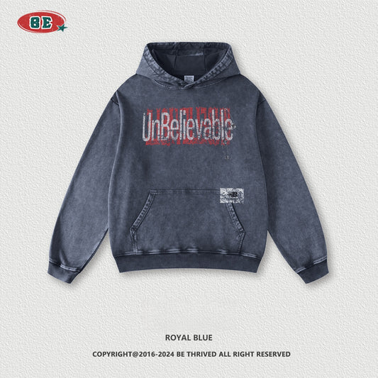 Men's Color Block Hoodie - 420gsm Washed Pullover, Distressed Vintage Style