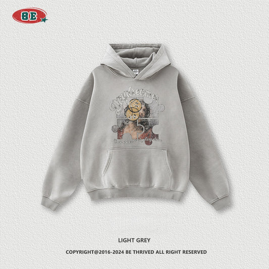 Men's Washed Print Hoodie - Abstract Graphic Pullover, Fleece Lined Streetwear