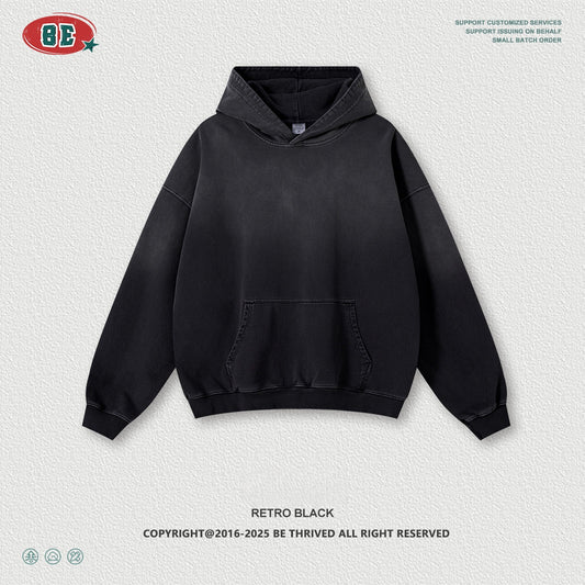 Men's 480gsm Hoodie - Vintage Washed Pullover, Distressed Hem Detail