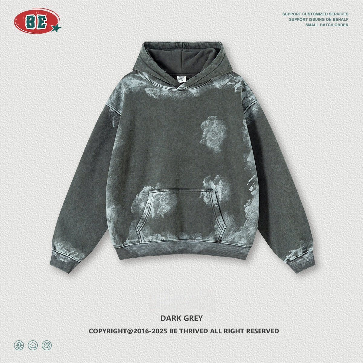 Men's Distressed Hoodie - Post-Apocalyptic Graffiti Style, 400gsm Fleece Pullover