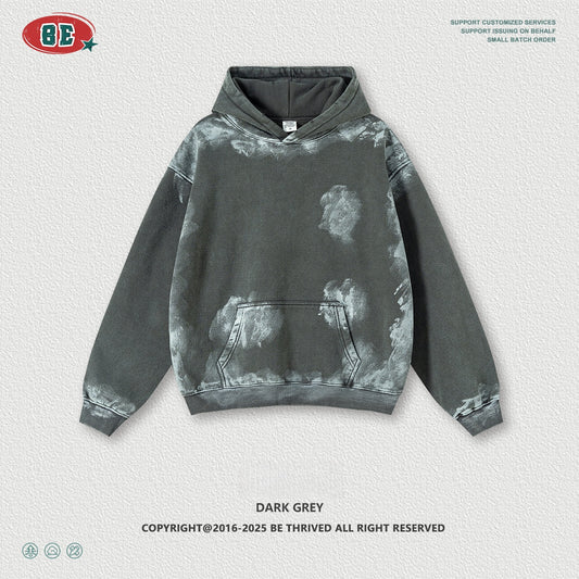 Men's Distressed Hoodie - Post-Apocalyptic Graffiti Style, 400gsm Fleece Pullover