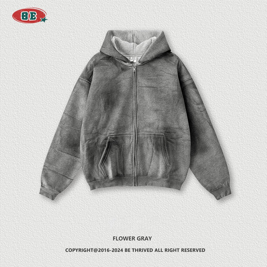 Men's Tie Dye Jacket - Hand-Dyed Zip-Up, Washed Gradient Streetwear