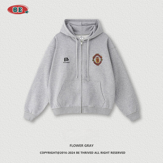 Men's 440gsm Zip Hoodie - Heavyweight Fleece Jacket, Vintage Sportswear Style