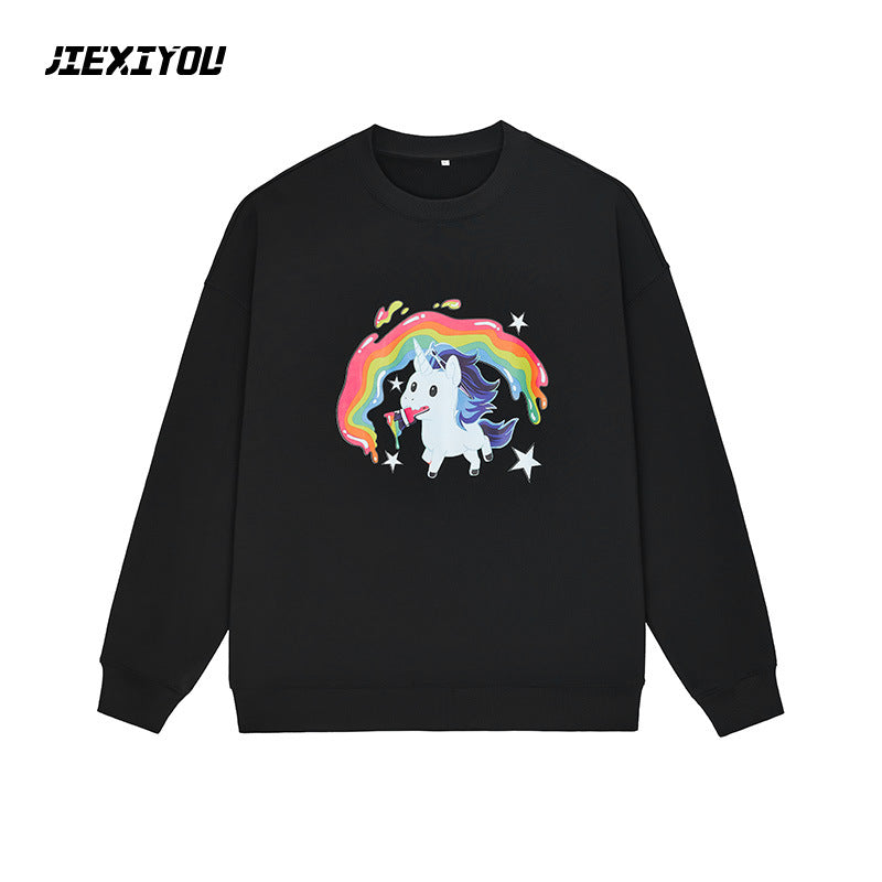 Unisex Crewneck Sweatshirt - Pony Graphic Print, Relaxed Casual Wear