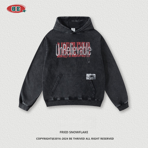 Men's Color Block Hoodie - 420gsm Washed Pullover, Distressed Vintage Style