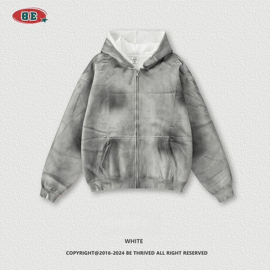 Men's Tie Dye Jacket - Hand-Dyed Zip-Up, Washed Gradient Streetwear