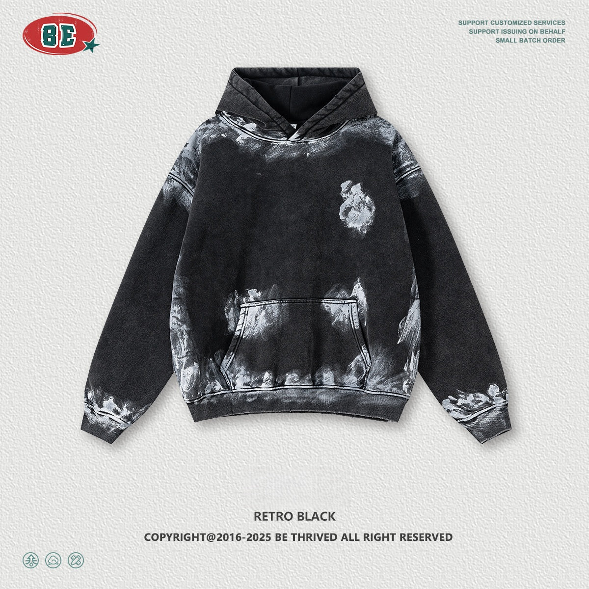 Men's Distressed Hoodie - Post-Apocalyptic Graffiti Style, 400gsm Fleece Pullover