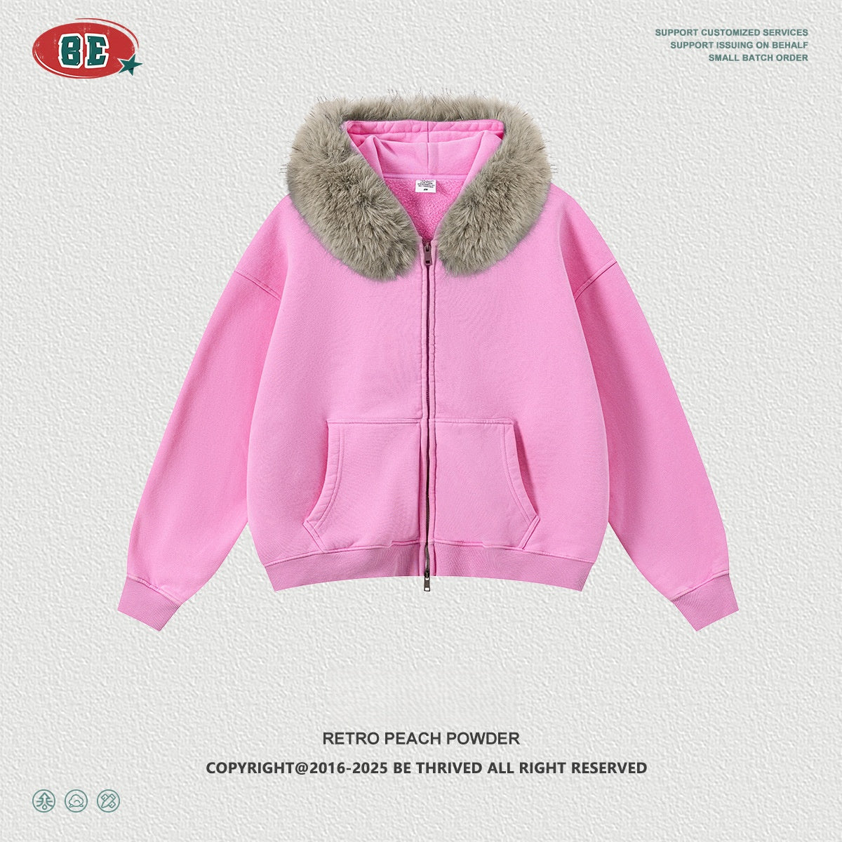 Men's Faux Fur Hoodie - Vintage Washed Zip-Up, Box Fit Jacket