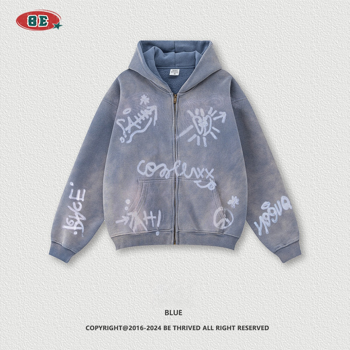 Men's Graphic Print Hoodie - Graffiti Zip-Up, Fleece Lined Jacket