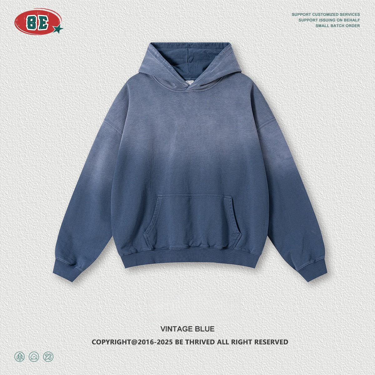 Men's 480gsm Hoodie - Vintage Washed Pullover, Distressed Hem Detail