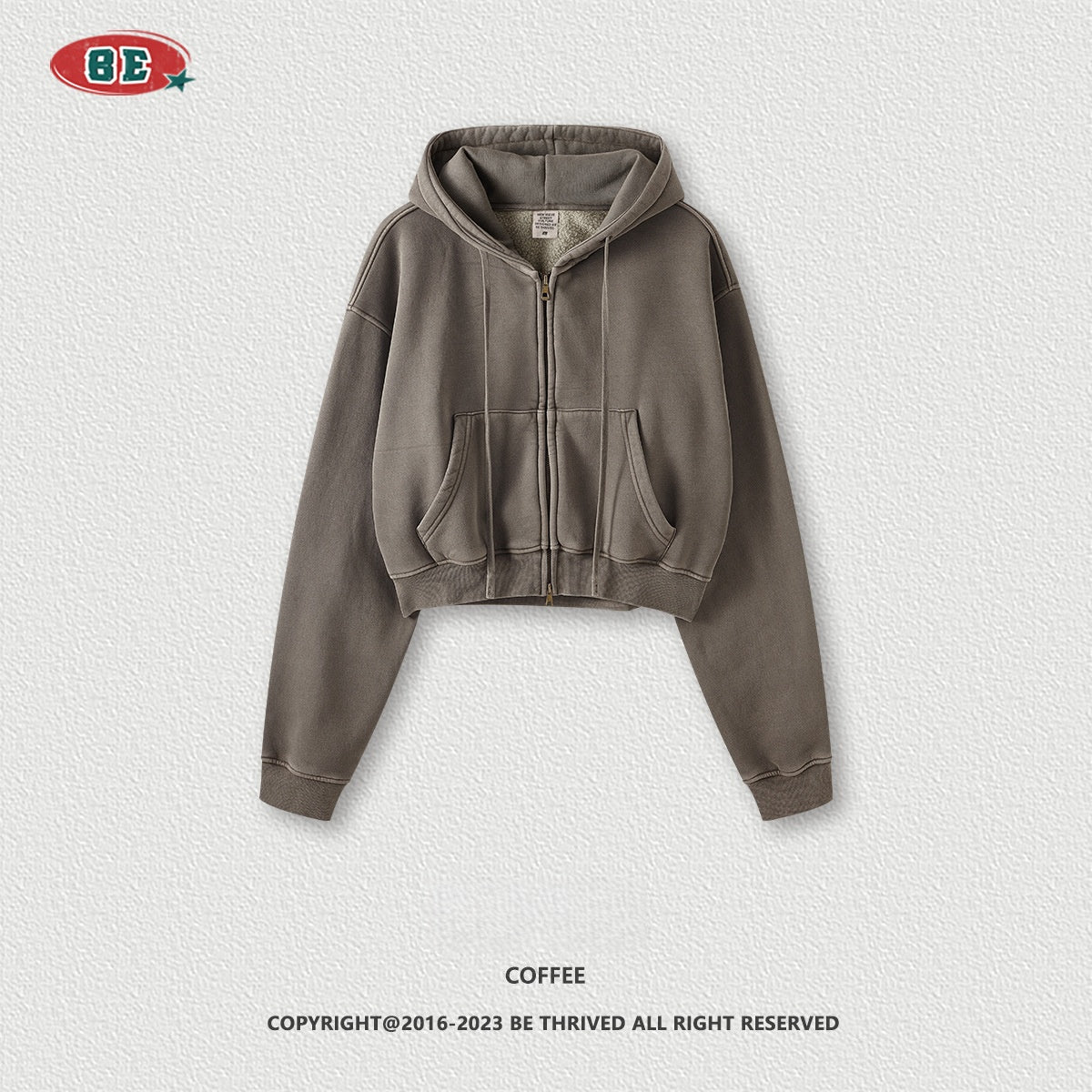 Women's Cropped Fleece Hoodie - Vintage Washed, Zip-Up Jacket