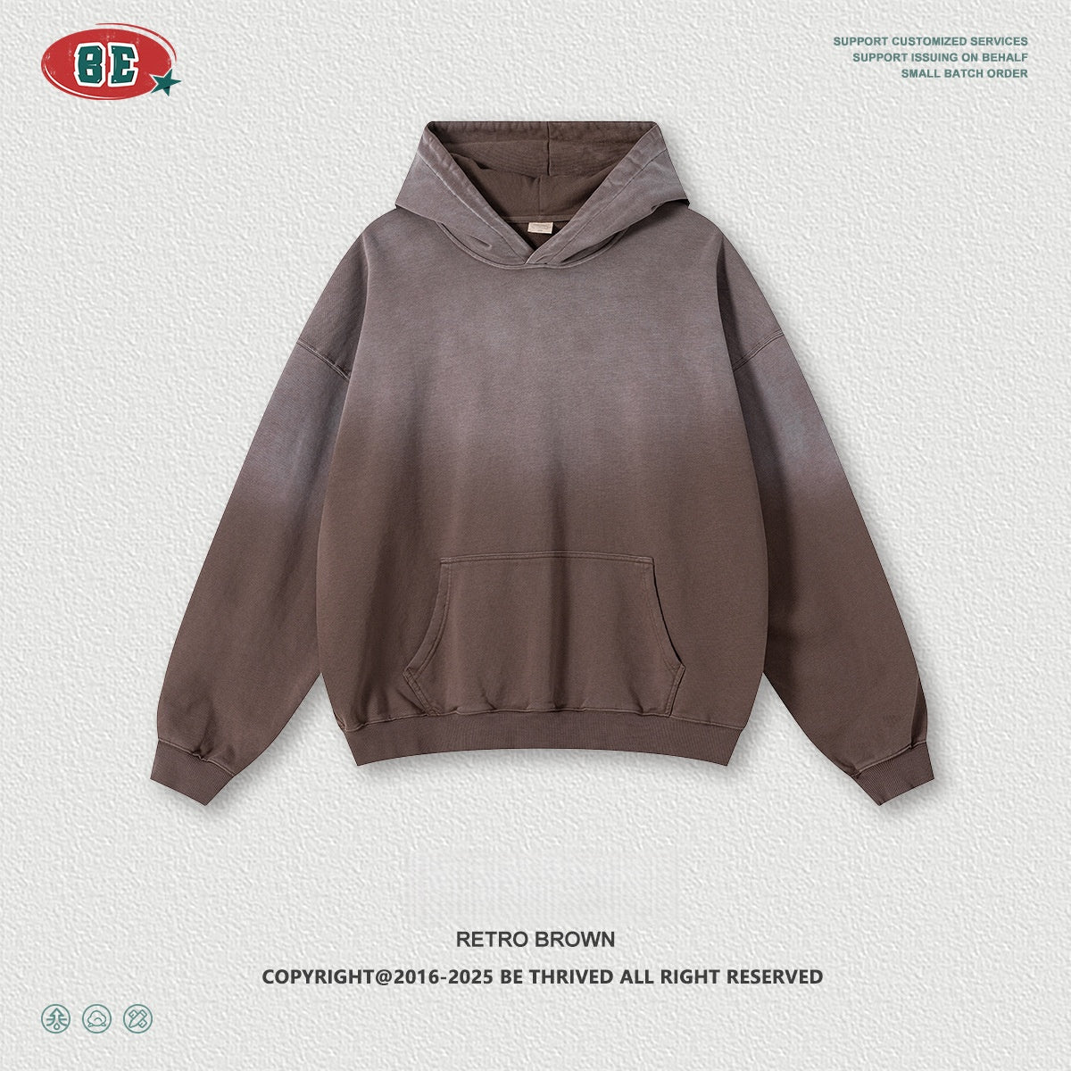 Men's 480gsm Hoodie - Vintage Washed Pullover, Distressed Hem Detail